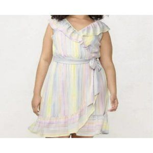Pastel Stripe Ruffle Wrap Dress - Plus Size